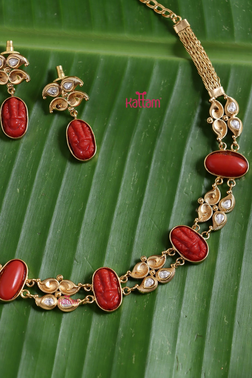 Ganesha Coral Block Choker Set - N3750