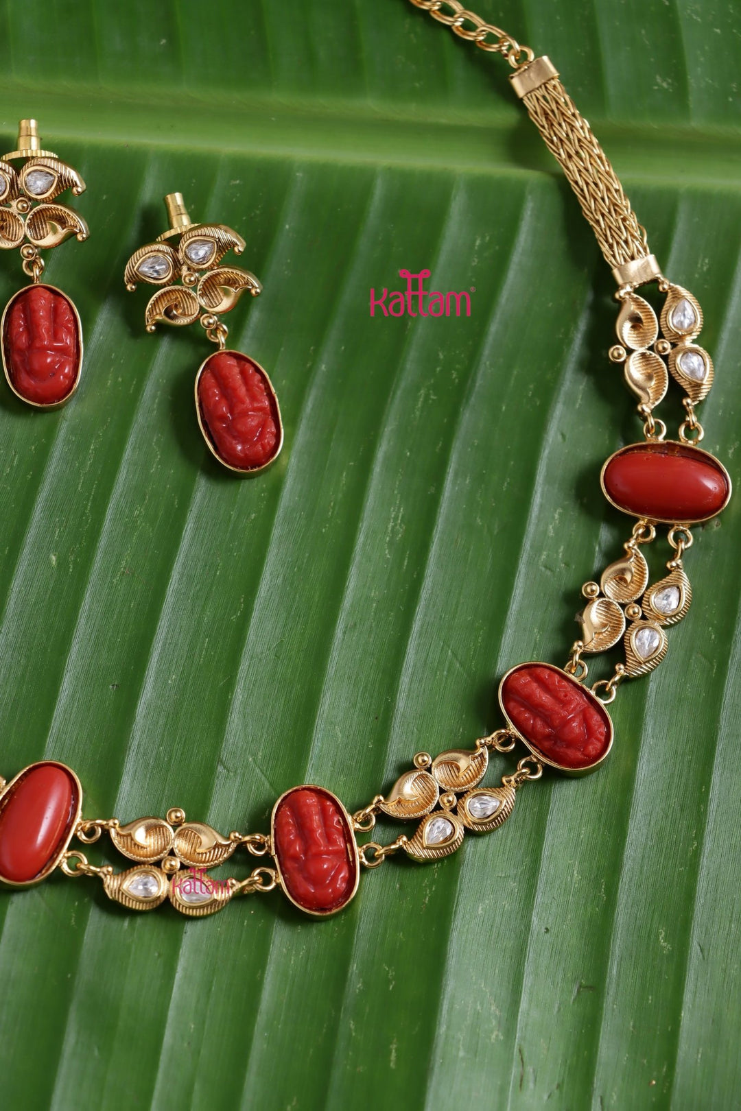 Ganesha Coral Block Choker Set - N3750