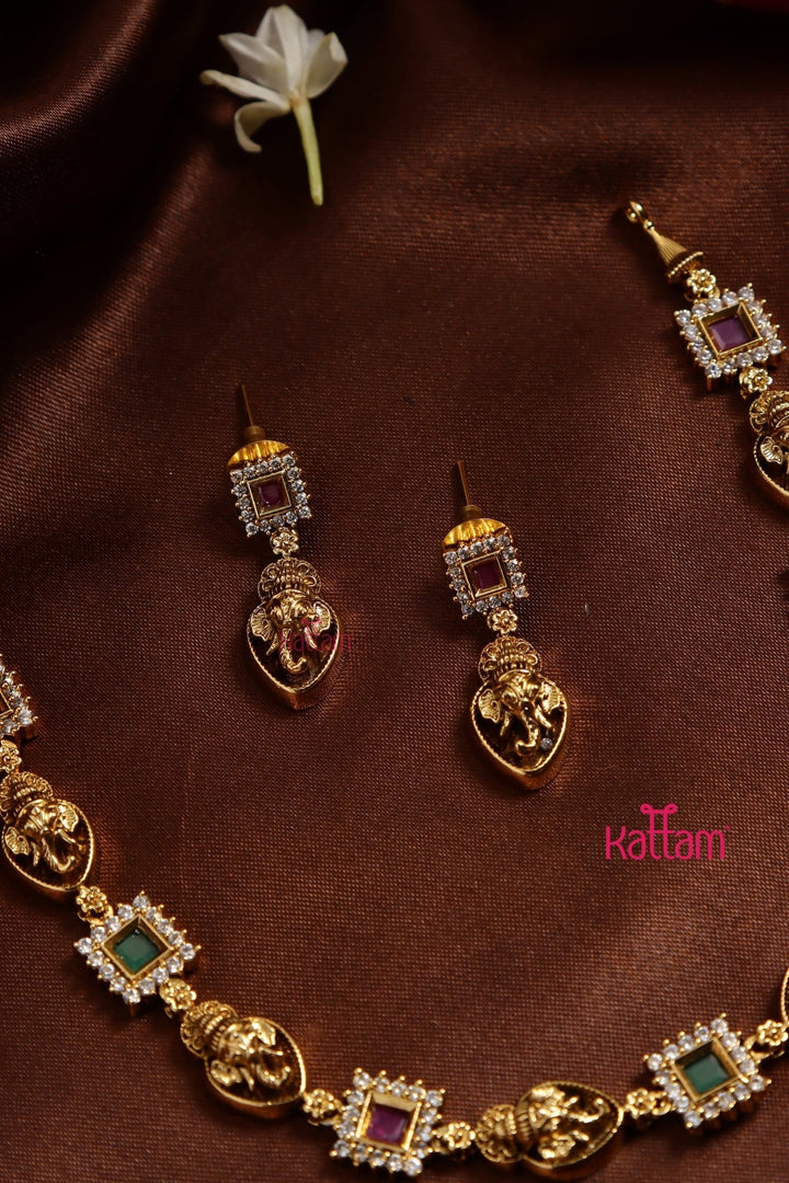 Ganesha Ruby Green Choker - N3208