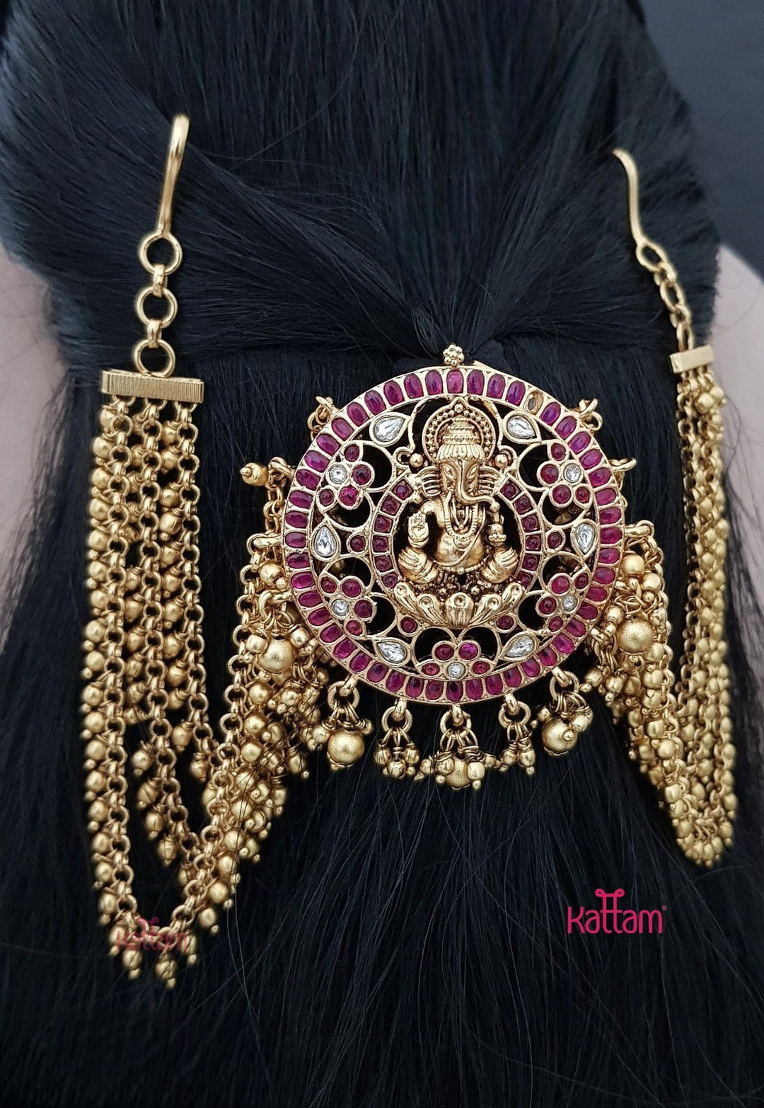 Ganesha Ruby Kemp Bun Billai - Gold - JB084