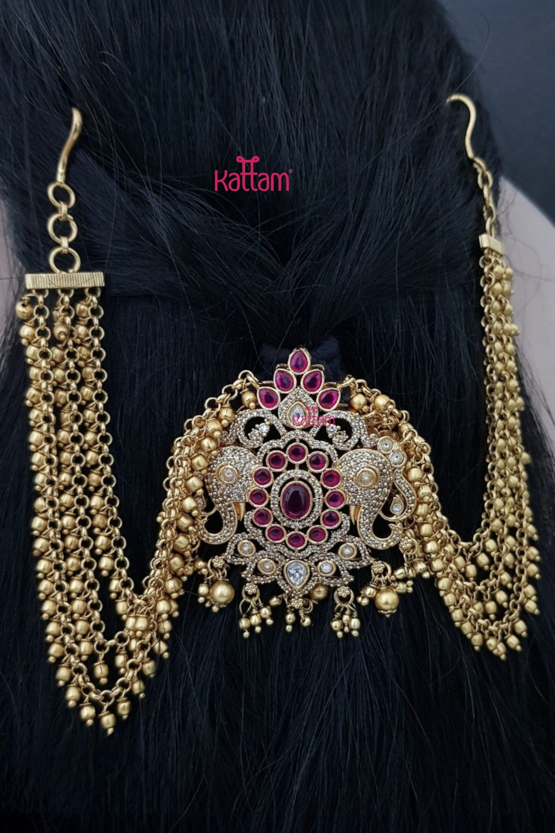 Ganesha Ruby Stone Bun Billai - Design 45 - JB187