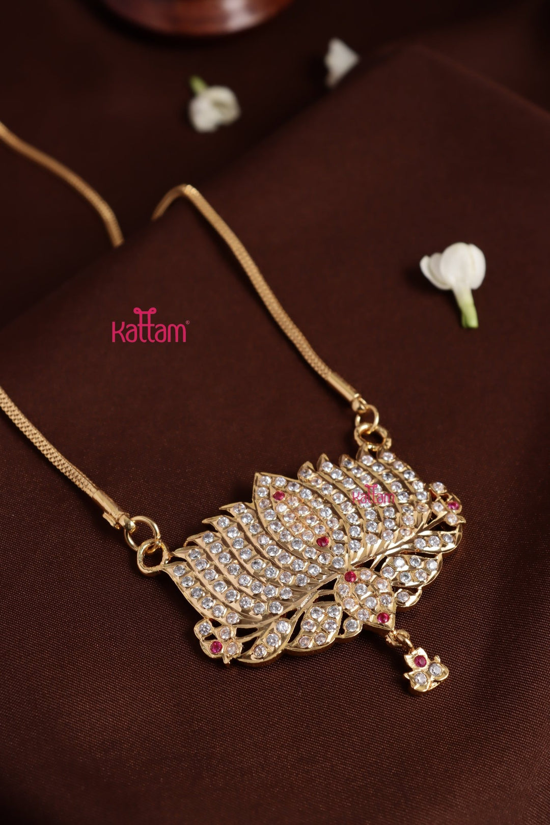 Gati Lotus Dollar Goldtone Chain - White Ruby (No Earrings) - N3927