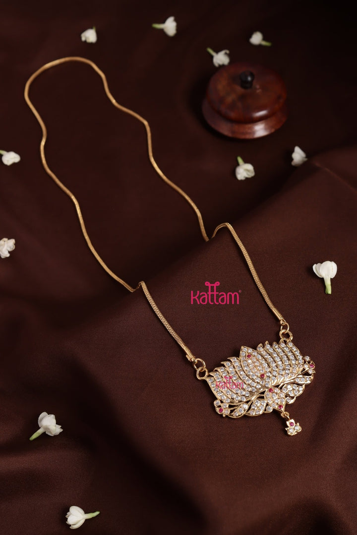 Gati Lotus Dollar Goldtone Chain - White Ruby (No Earrings) - N3927