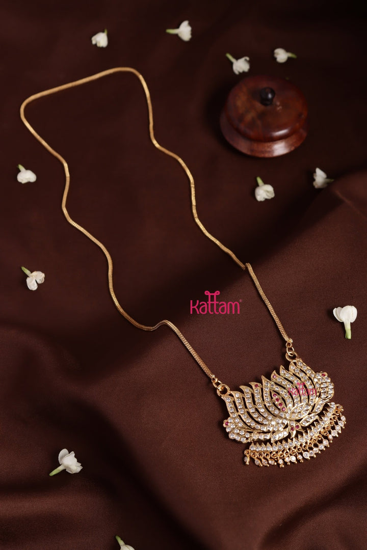 Gati Lotus Drop Dollar Goldtone Chain - White Ruby (No Earrings) - N3929
