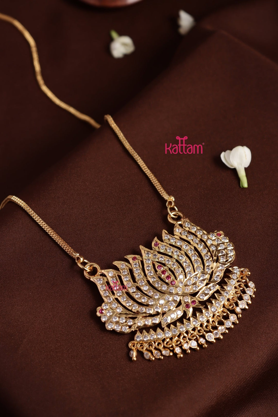 Gati Lotus Drop Dollar Goldtone Chain - White Ruby (No Earrings) - N3929
