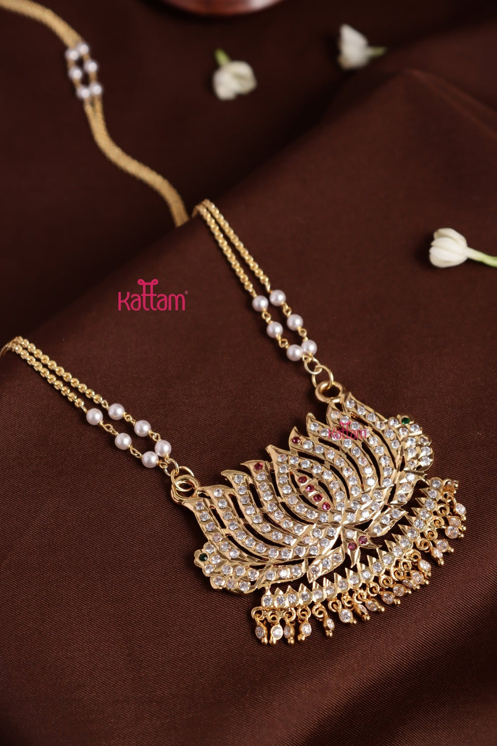 Gati Lotus Drop Dollar Pearl Chain - White Ruby (No Earrings) - N3926