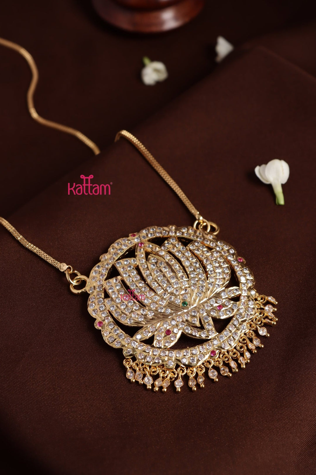 Gati Lotus Round Dollar Goldtone Chain - Multistone (No Earrings) - N3933