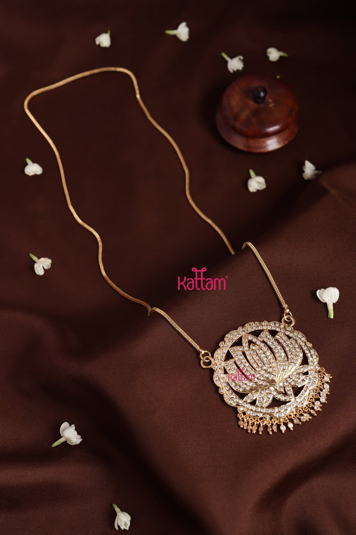 Gati Lotus Round Dollar Goldtone Chain - White (No Earrings) - N3932