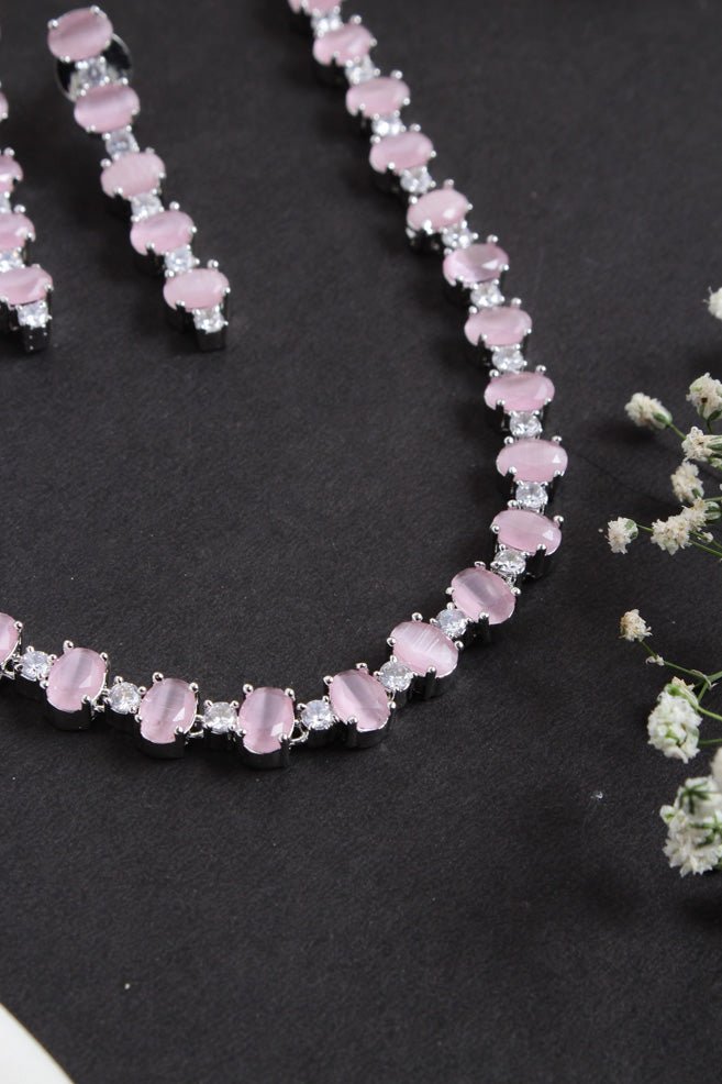 Gianna - AD Stone Pastel Pink Oval Choker - N2388