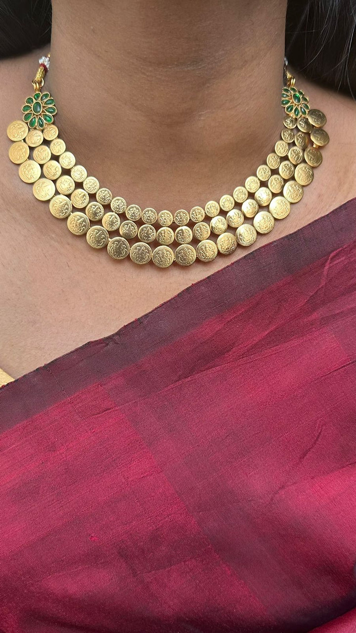 Goddess Coin Green Stone Flower Choker - N2659