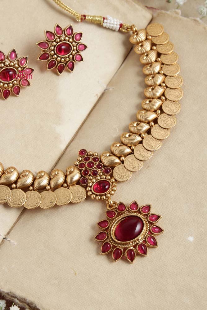 Goddess Coin Peacock Ruby Choker - N2663