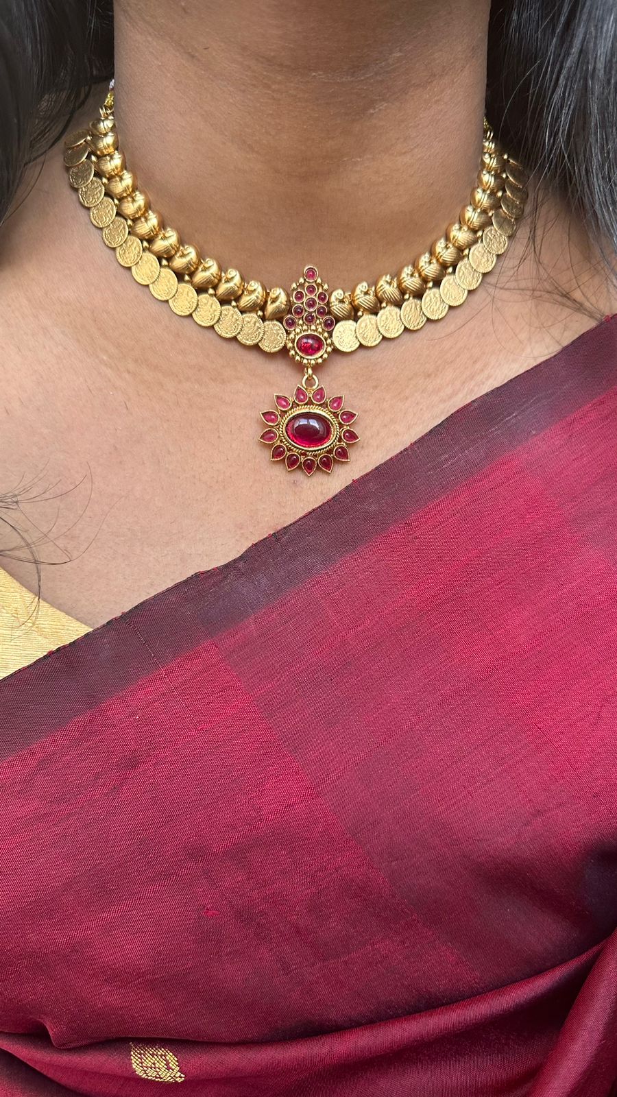 Goddess Coin Peacock Ruby Choker - N2663