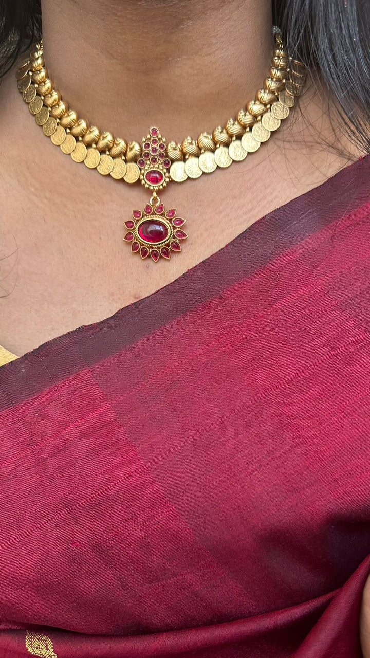 Goddess Coin Peacock Ruby Choker - N2663