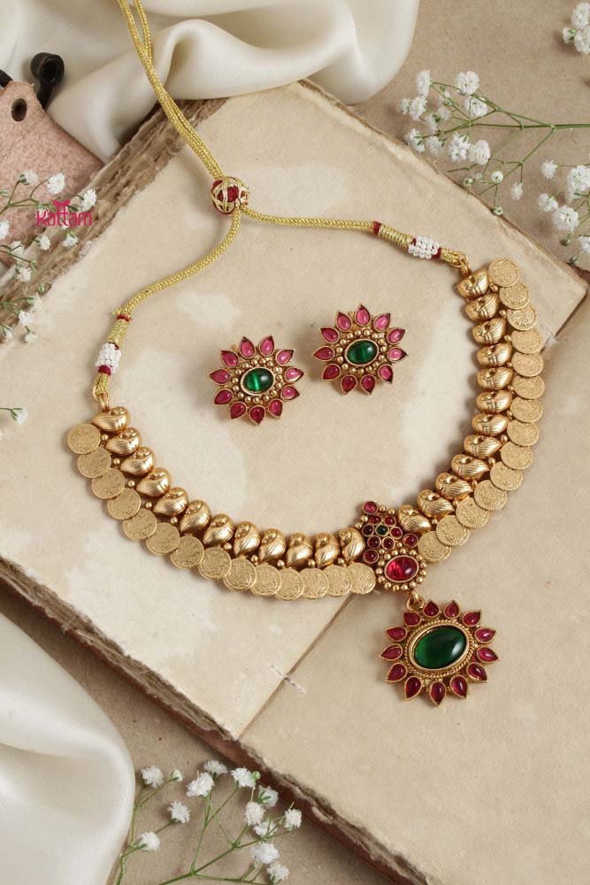 Goddess Coin Peacock RubyGreen Choker - N2664