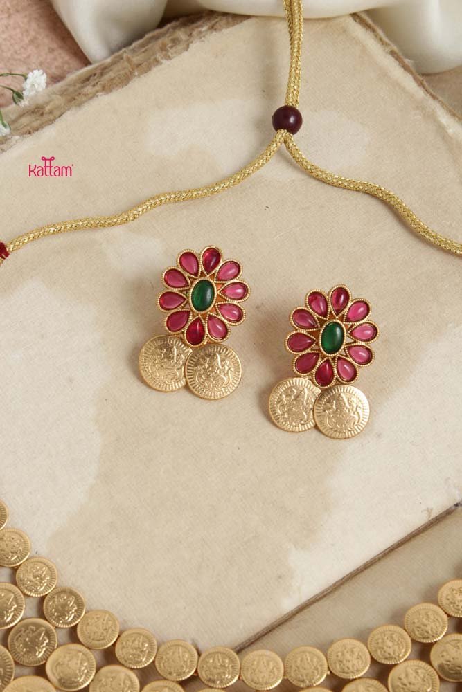 Goddess Coin Rubygreen Stone Flower Choker - N2661