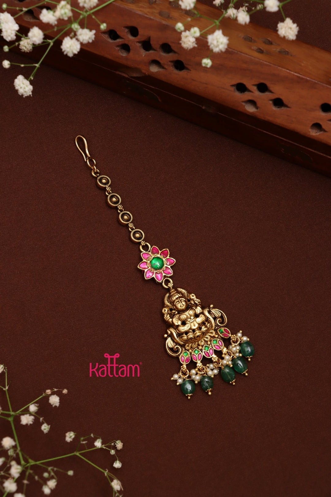 Goddess Kundan Rubygreen Flower Maangtikka - MT142