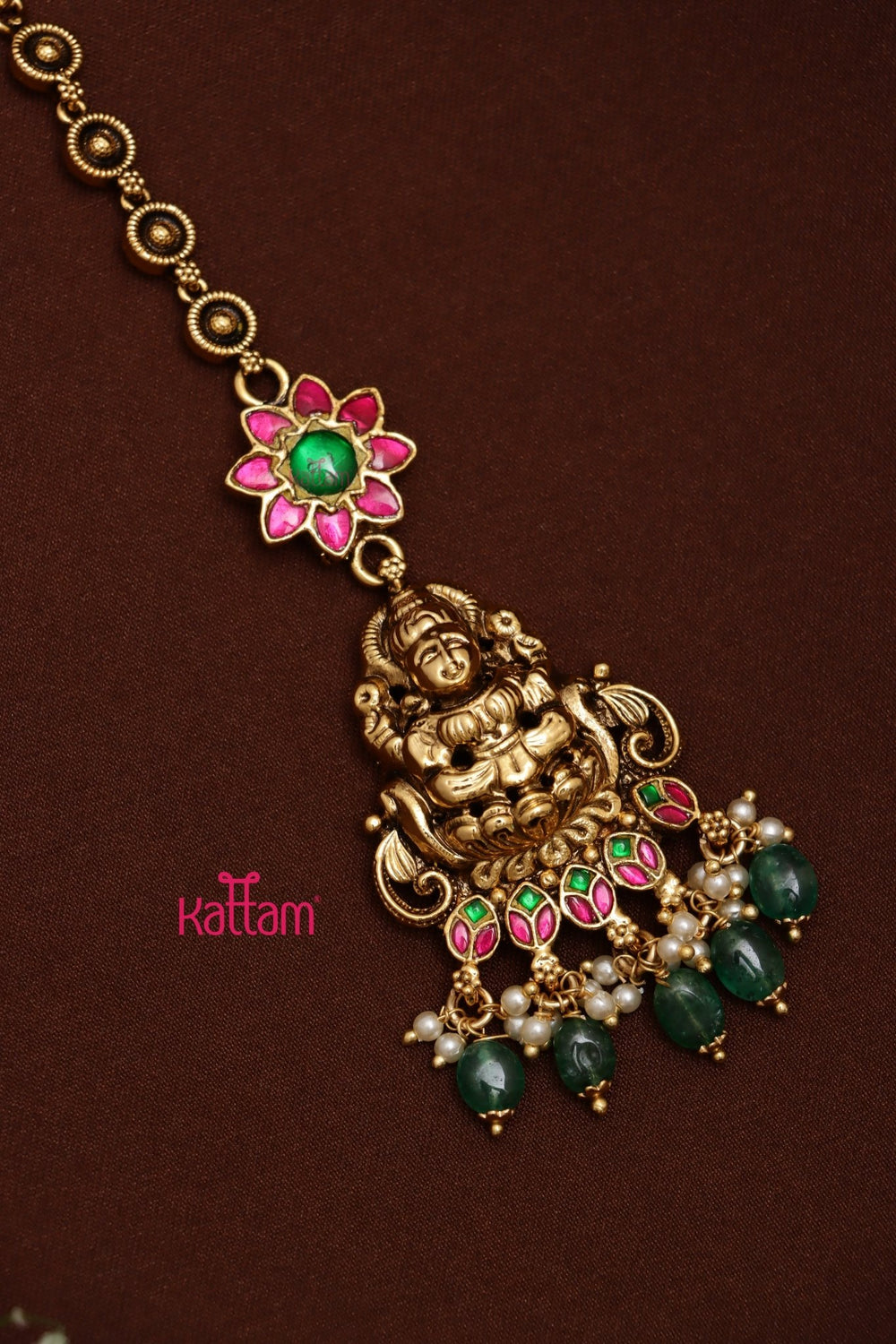 Goddess Kundan Rubygreen Flower Maangtikka - MT142