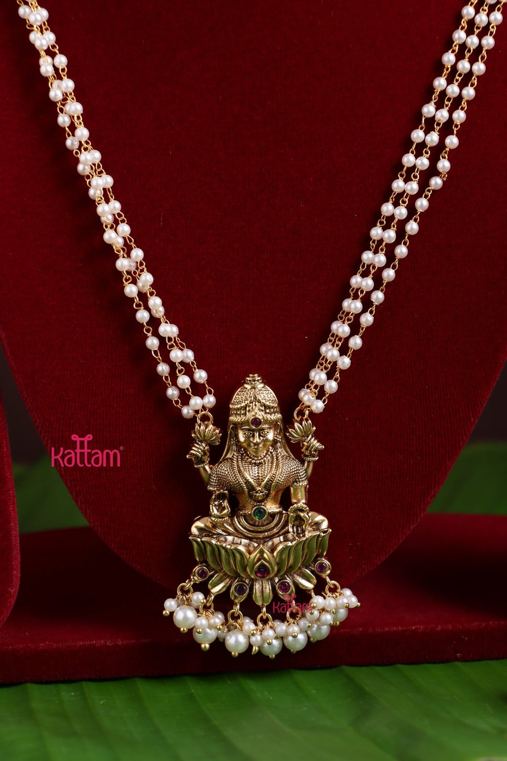 Goddess Lakshmi Pearl Mala With Earrings - N3746