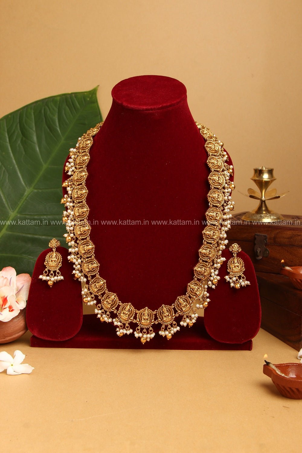 Goddess Lakshmi Pearl Necklace & Haaram ( Sold Separately) - N875
