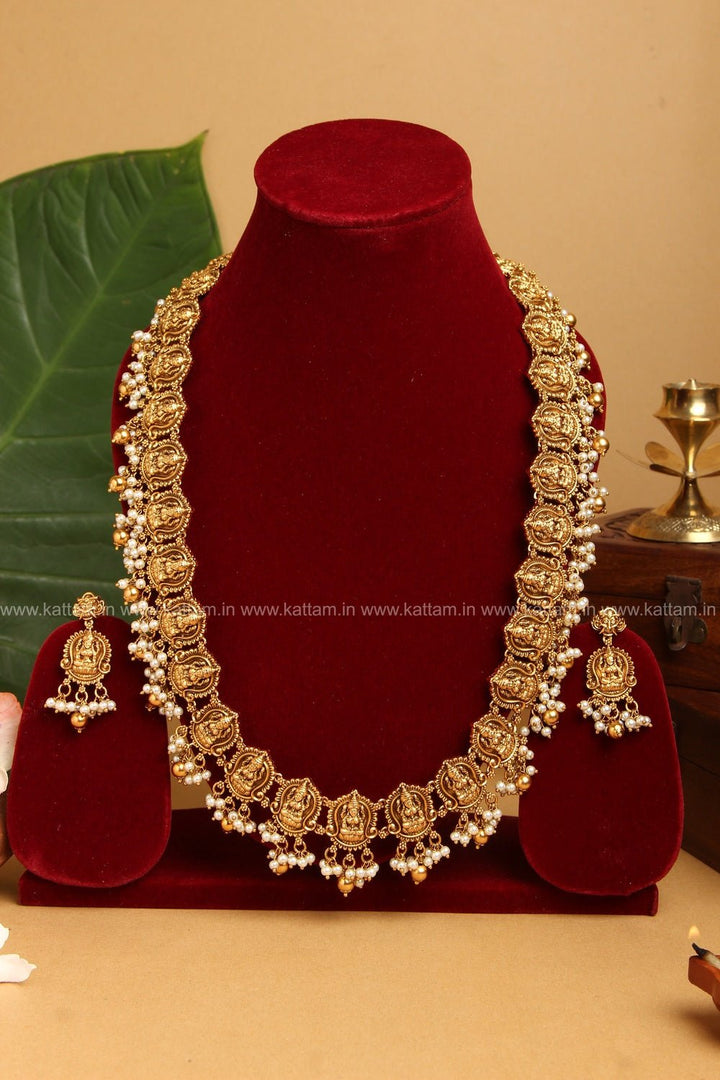 Goddess Lakshmi Pearl Necklace & Haaram ( Sold Separately) - N874