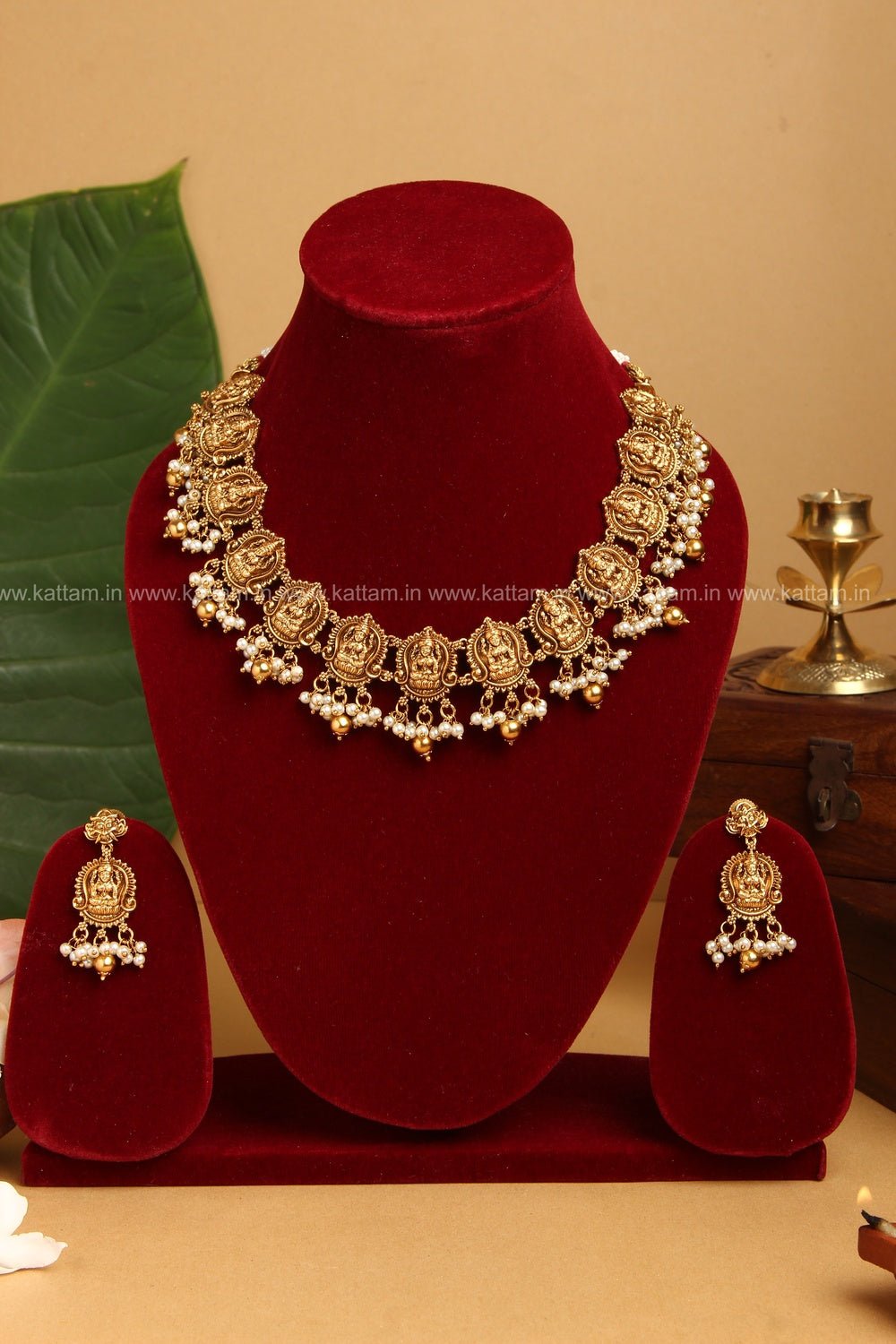 Goddess Lakshmi Pearl Necklace & Haaram ( Sold Separately) - N874