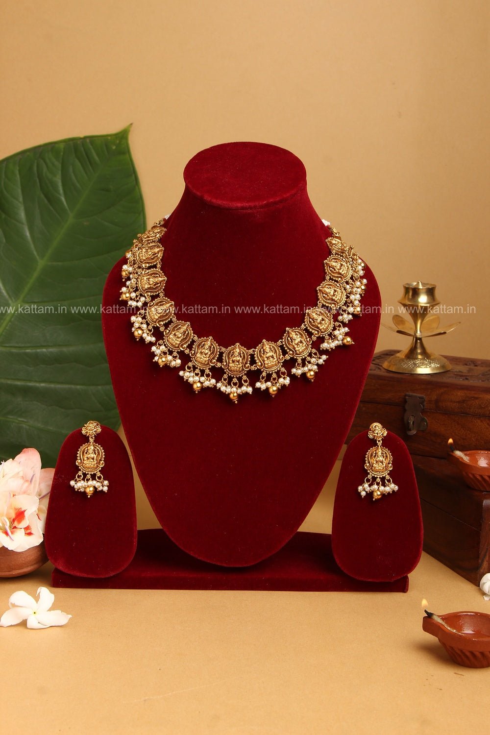 Goddess Lakshmi Pearl Necklace & Haaram ( Sold Separately) - N874