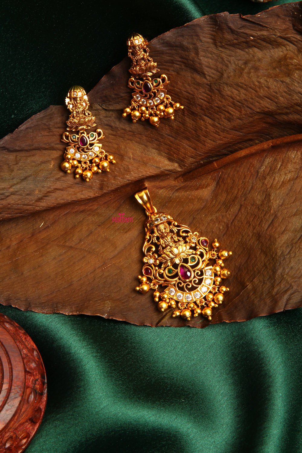 Goddess Lakshmi Pendant and Jhumka Set (No chain) - P001