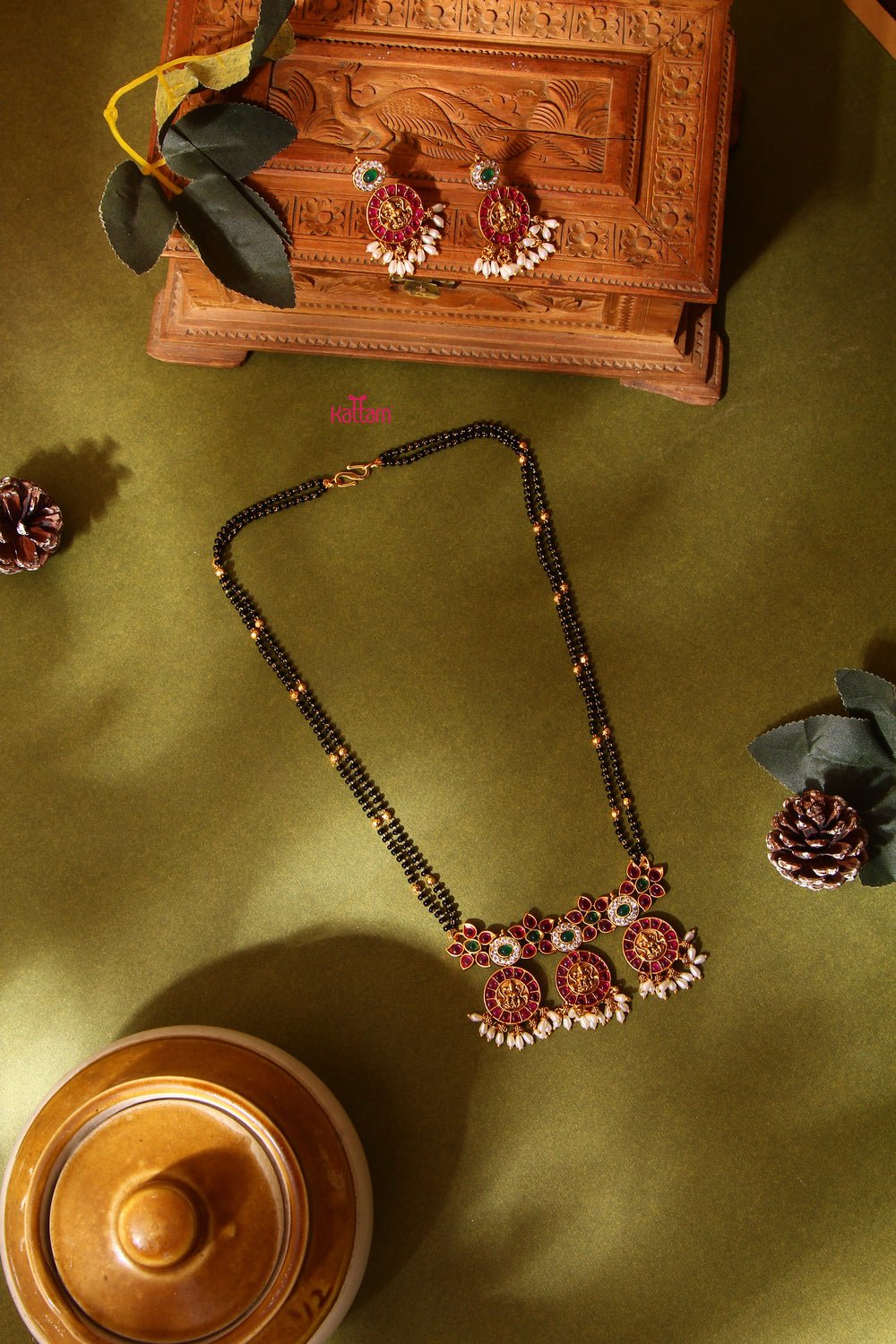 Goddess Lakshmi Ruby Floral Work MangalSutra Necklace - N668