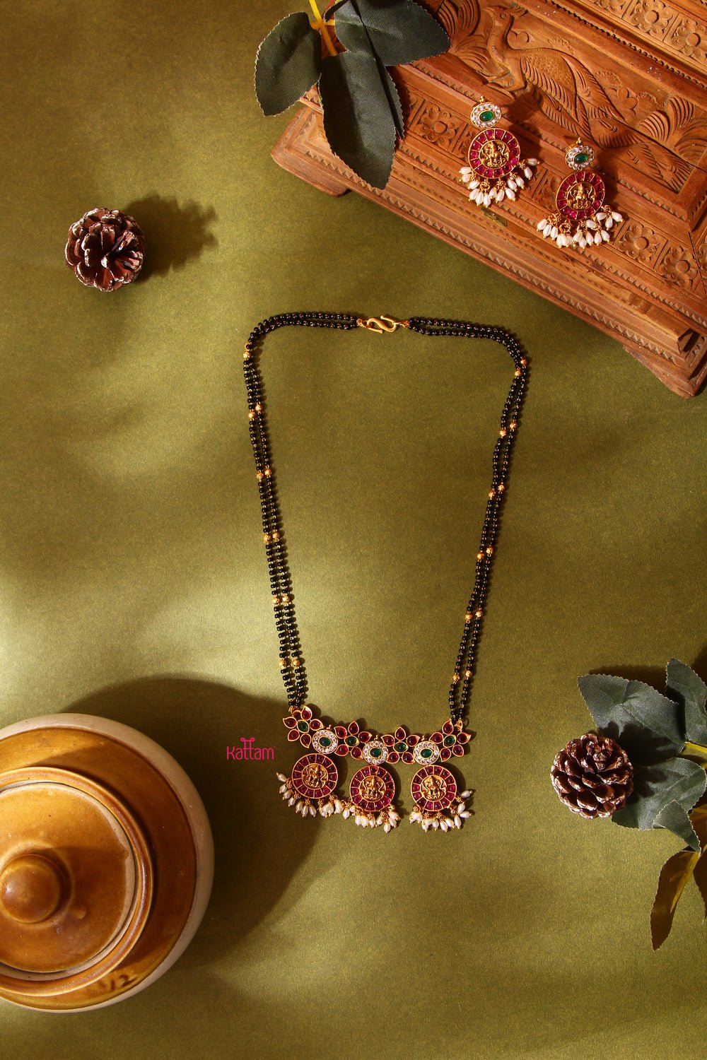 Goddess Lakshmi Ruby Floral Work MangalSutra Necklace - N668