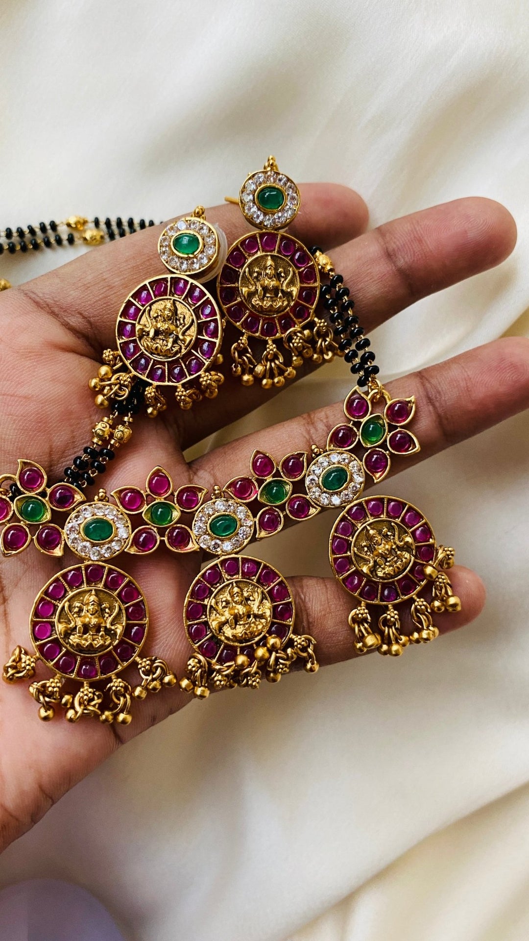 Goddess Lakshmi Ruby Floral Work MangalSutra Necklace - N668A