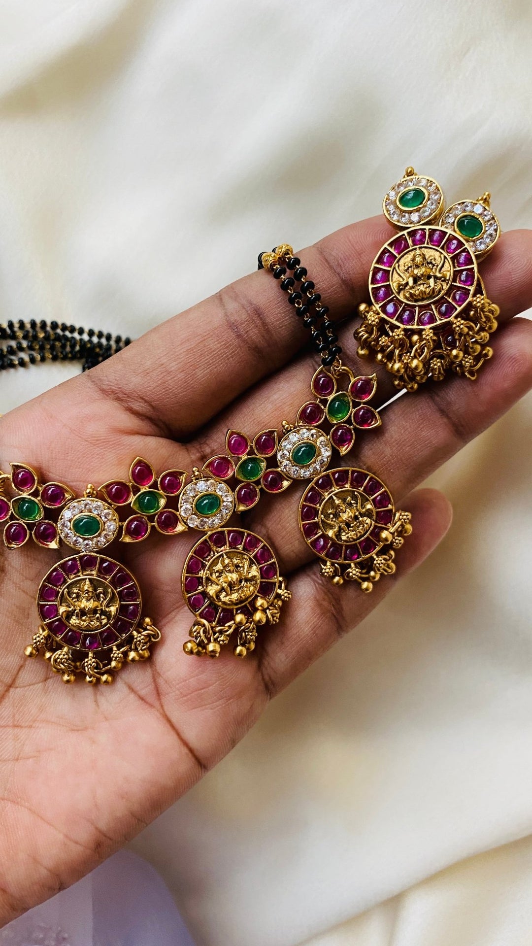 Goddess Lakshmi Ruby Floral Work MangalSutra Necklace - N668