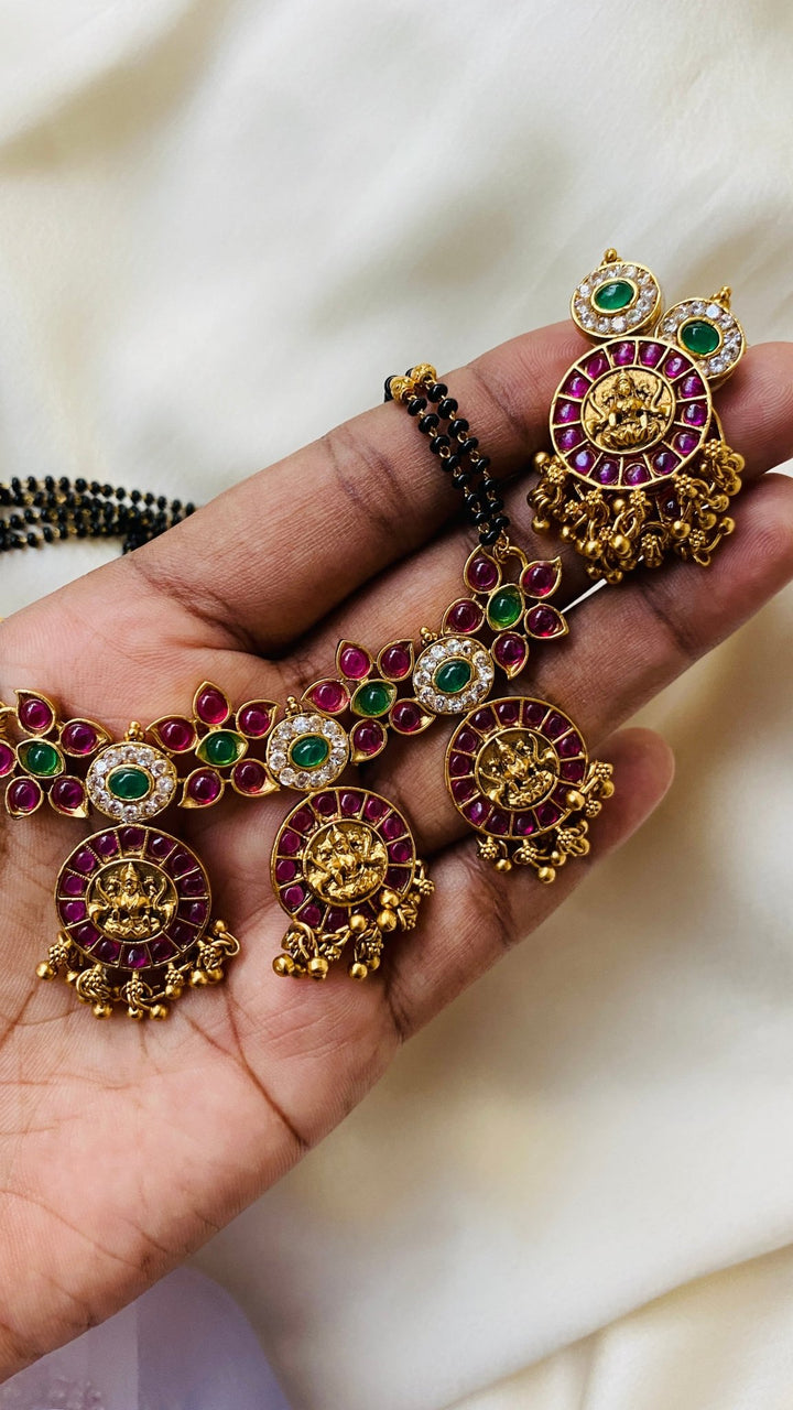 Goddess Lakshmi Ruby Floral Work MangalSutra Necklace - N668