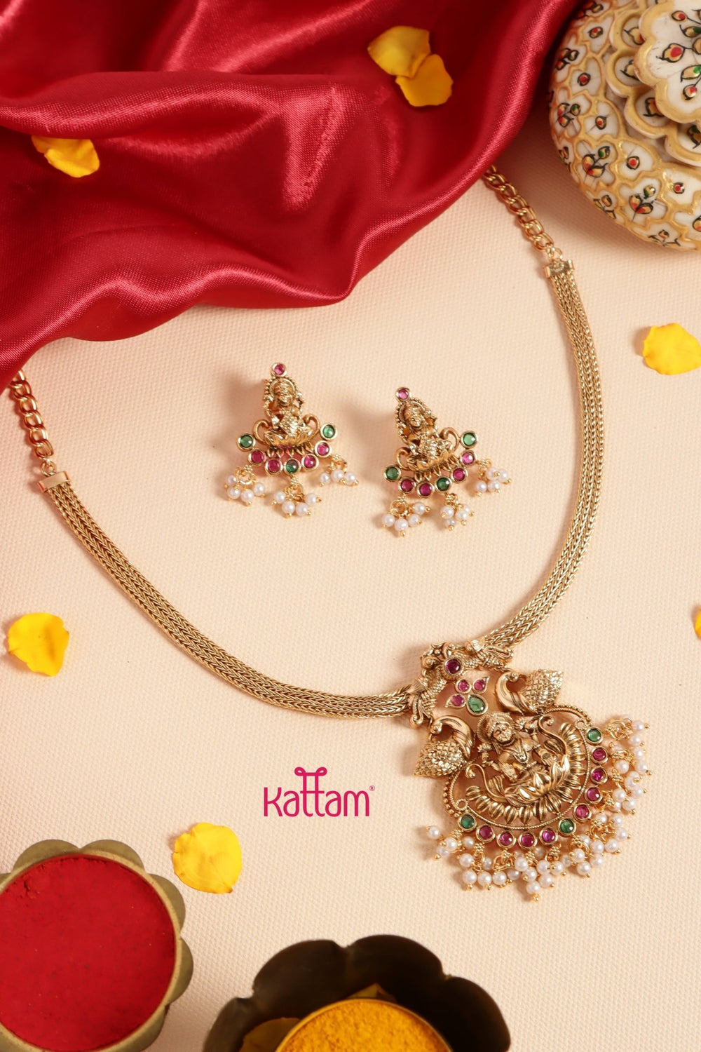 Goddess Peacock Attigai Choker - N3429