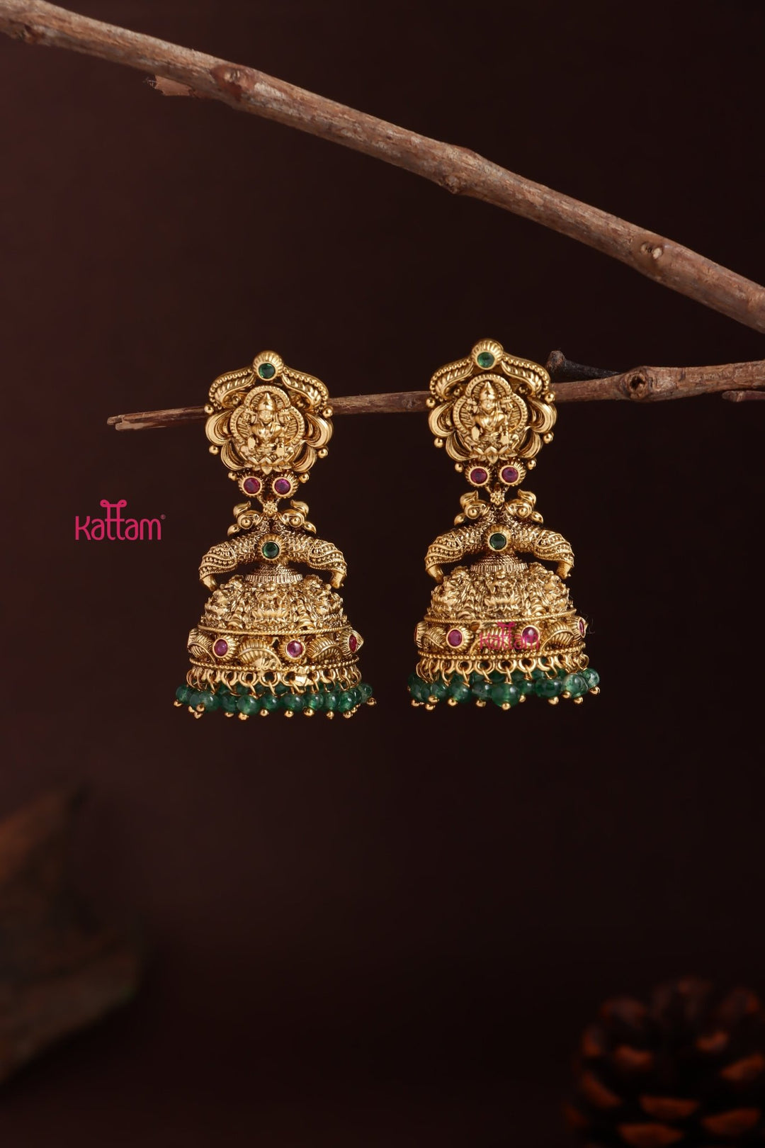 Goddess Peacock Green Bead Jhumka - E1228