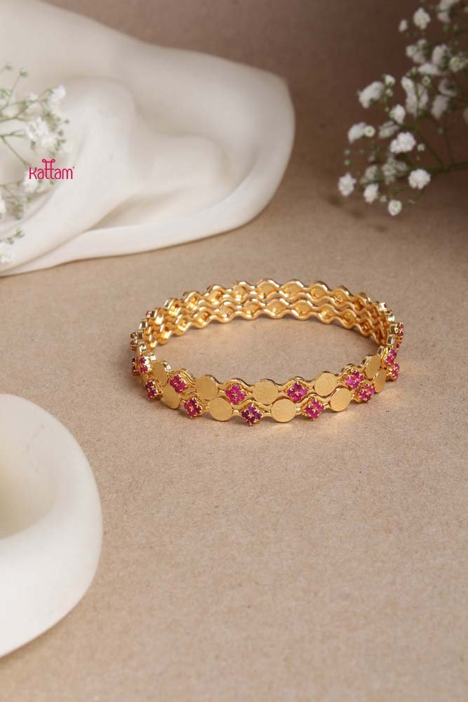 Goddess Ruby Stone Coin Bangle - B460 - V4