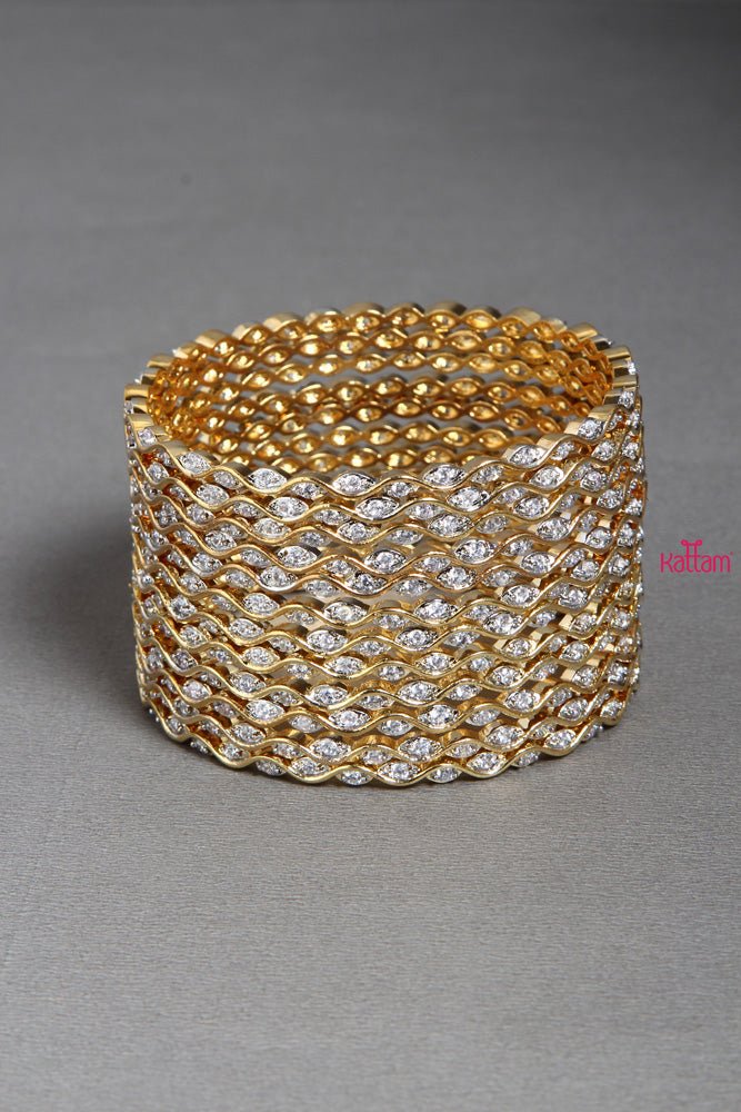 Gold Wavy Stone Bangle Set of 12 - B272