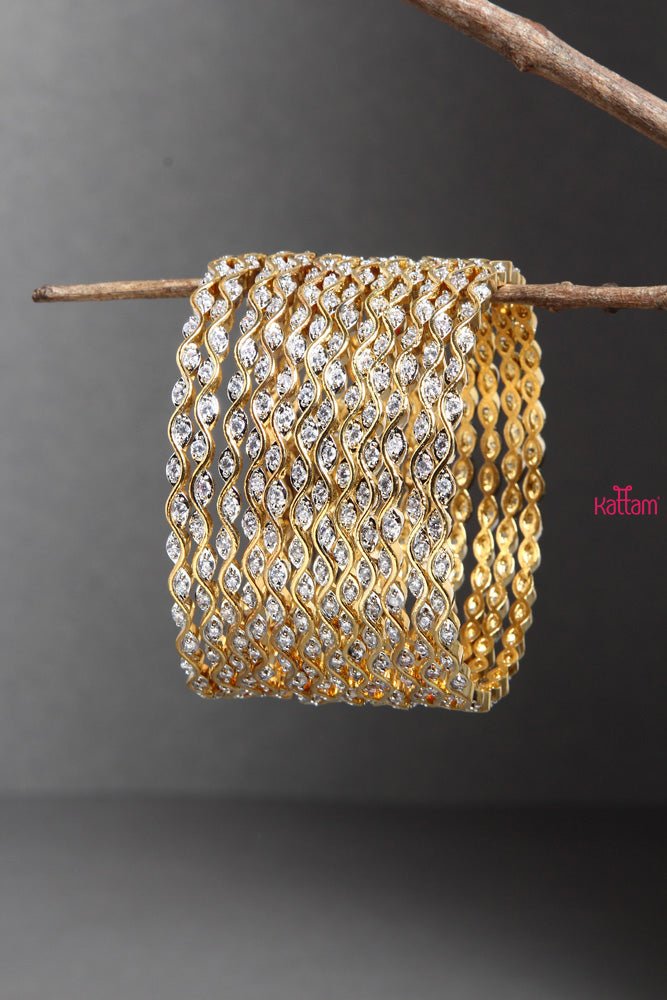 Gold Wavy Stone Bangle Set of 12 - B272