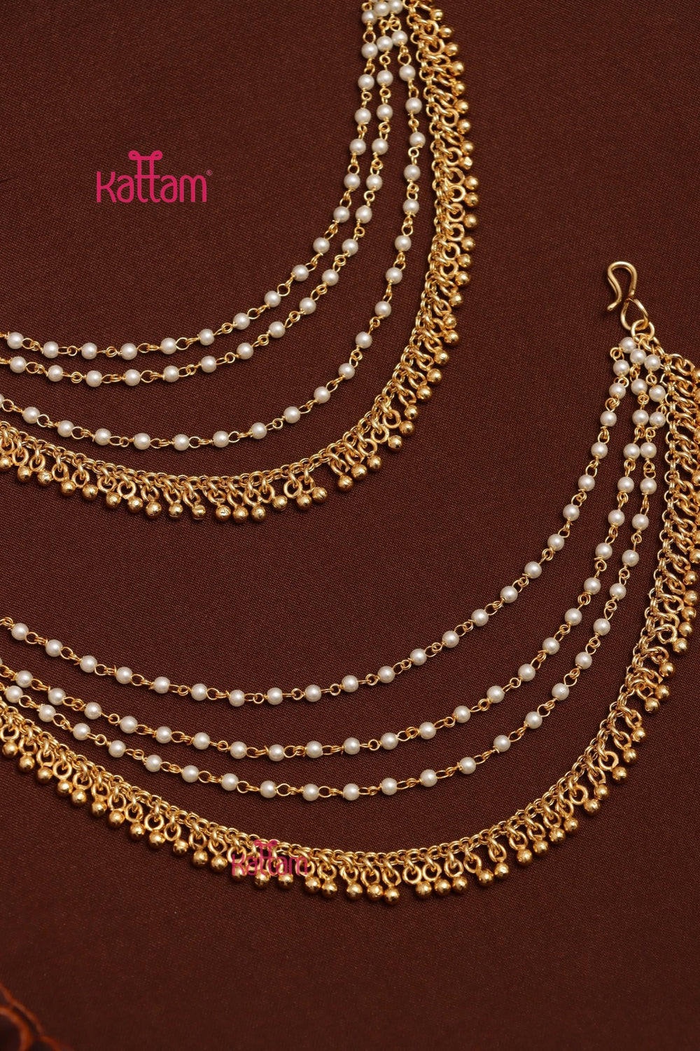 Goldball & Pearls Earchain - Triple Layered - ECO68