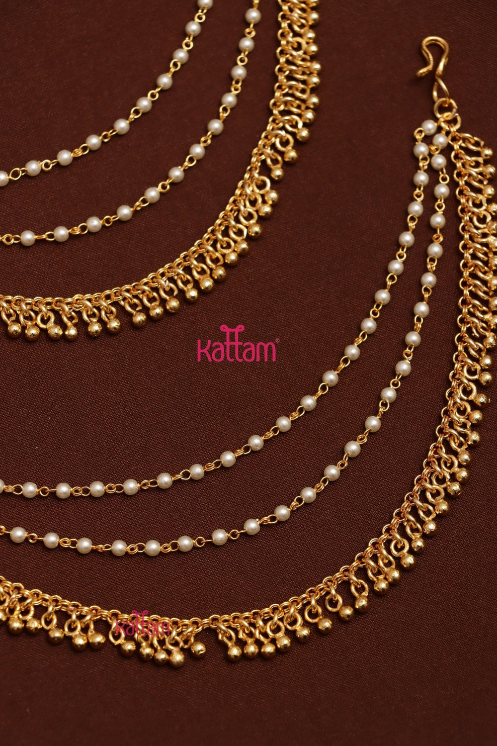 Goldball & Pearls Earchain - Two Layered - ECO69