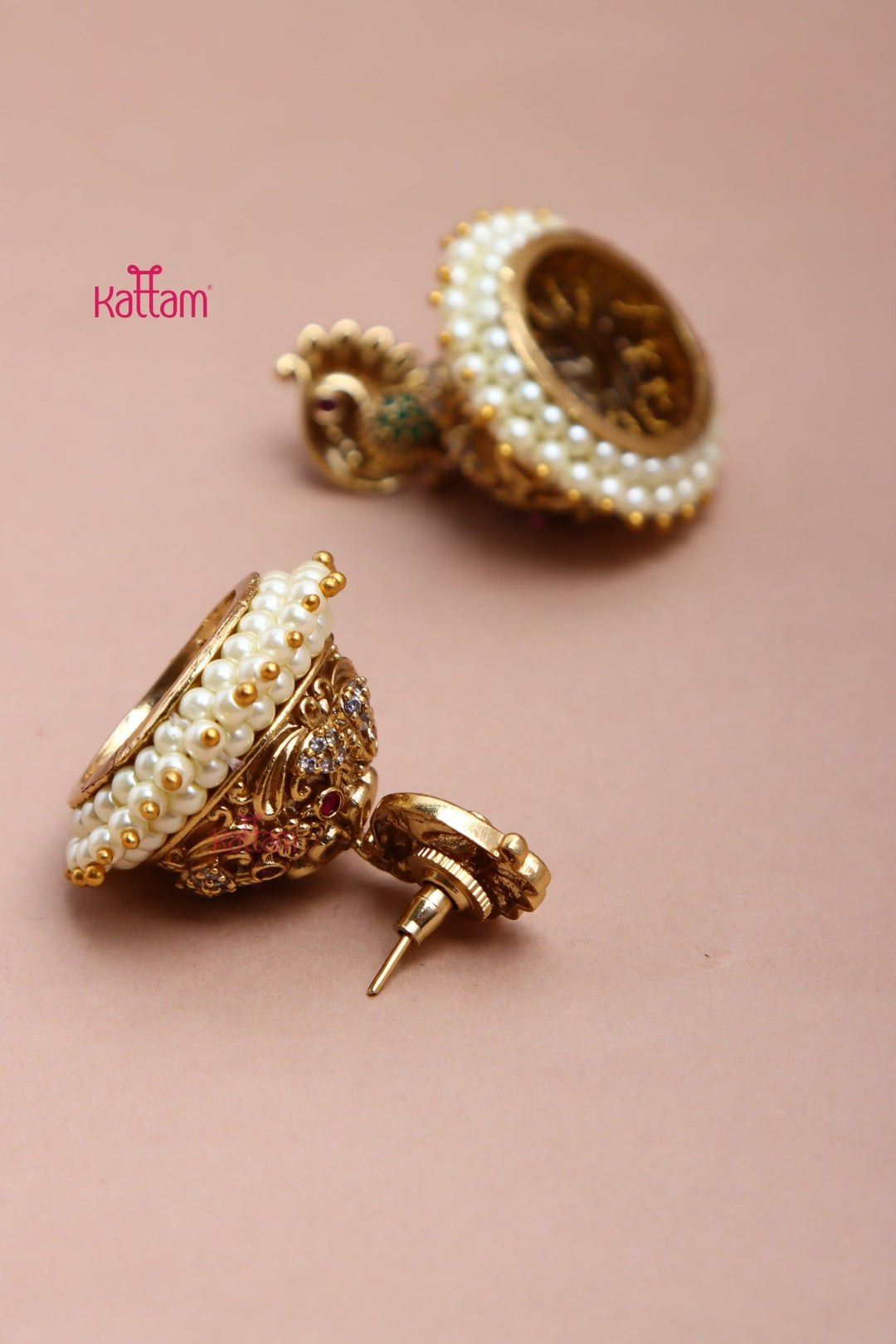 Golden Peacock Pearl Jhumka - E1073