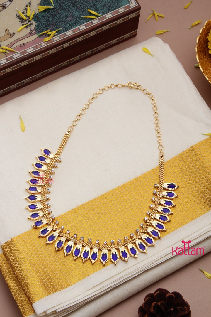 Goldtone Blue Spike Choker ( No Earrings ) - N3187
