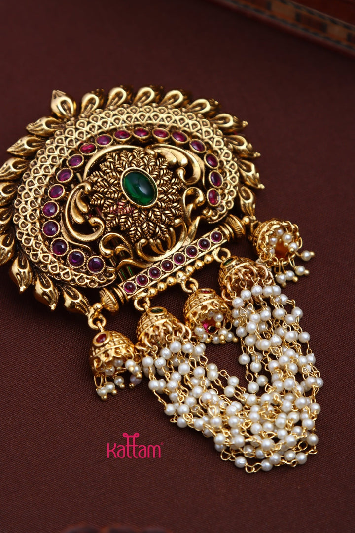 Goldtone Bridal Pearl Jadai Billai - Rubygreen - JB077