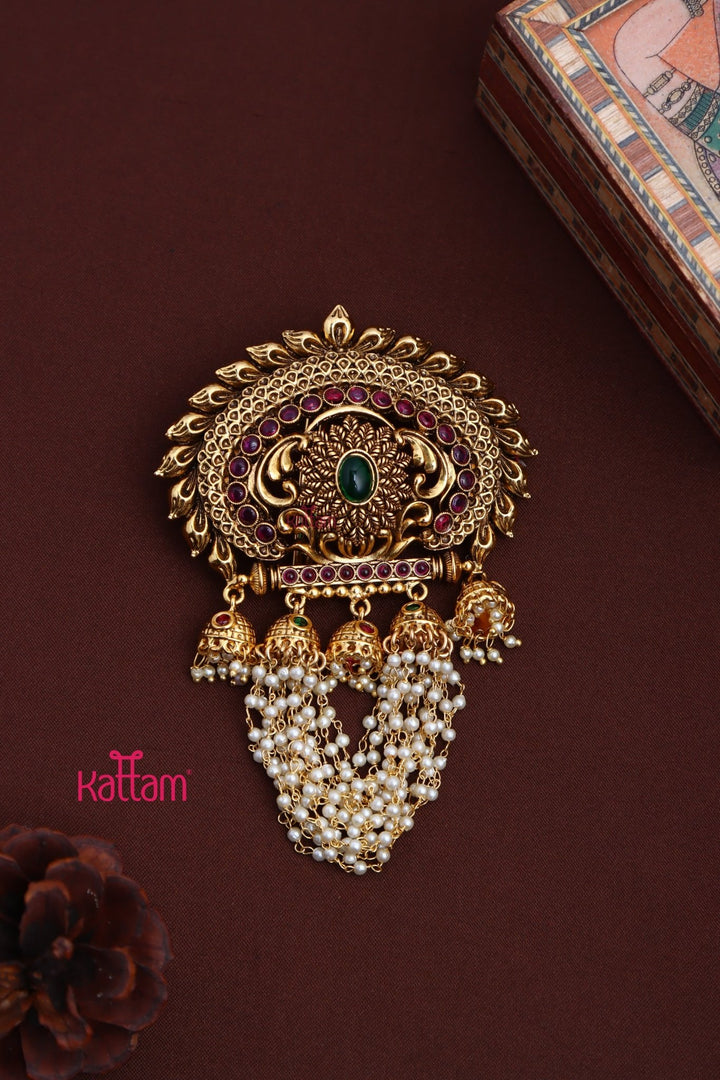 Goldtone Bridal Pearl Jadai Billai - Rubygreen - JB077