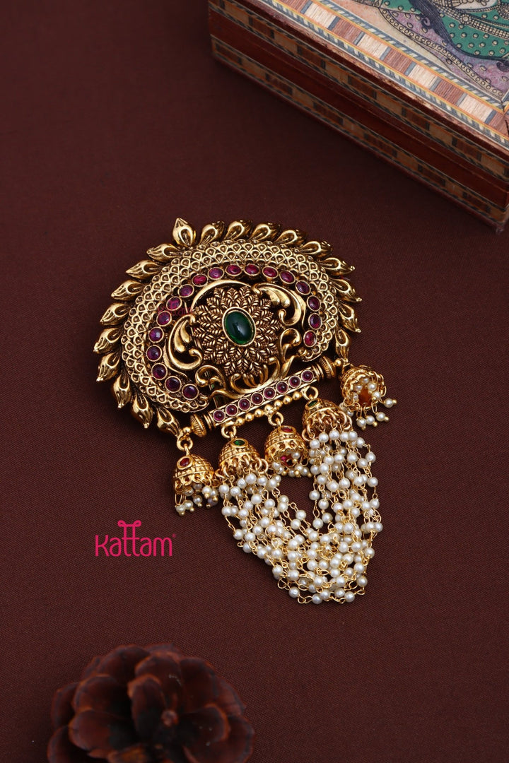 Goldtone Bridal Pearl Jadai Billai - Rubygreen - JB077