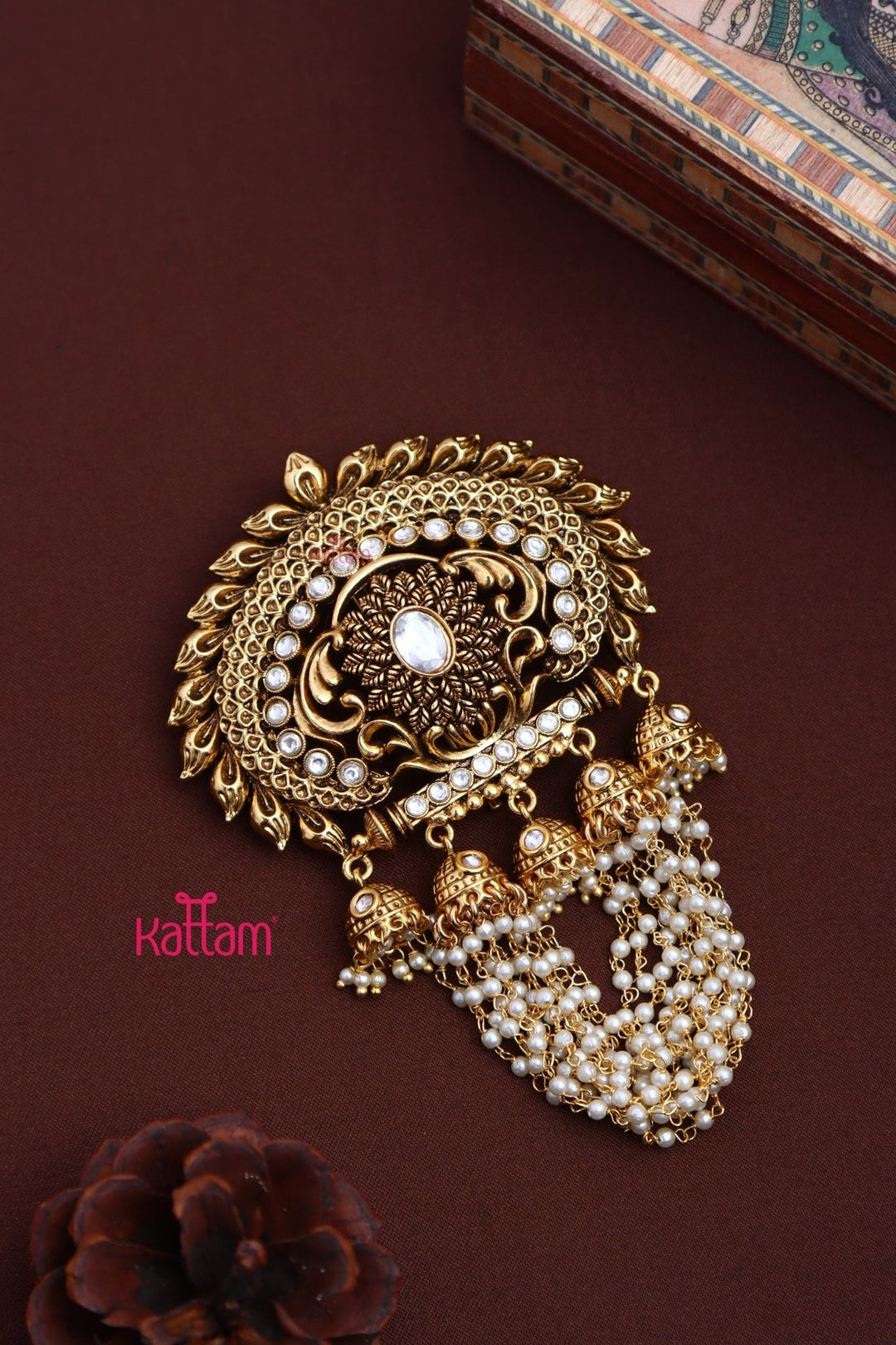 Goldtone Bridal Pearl Jadai Billai - White - JB078