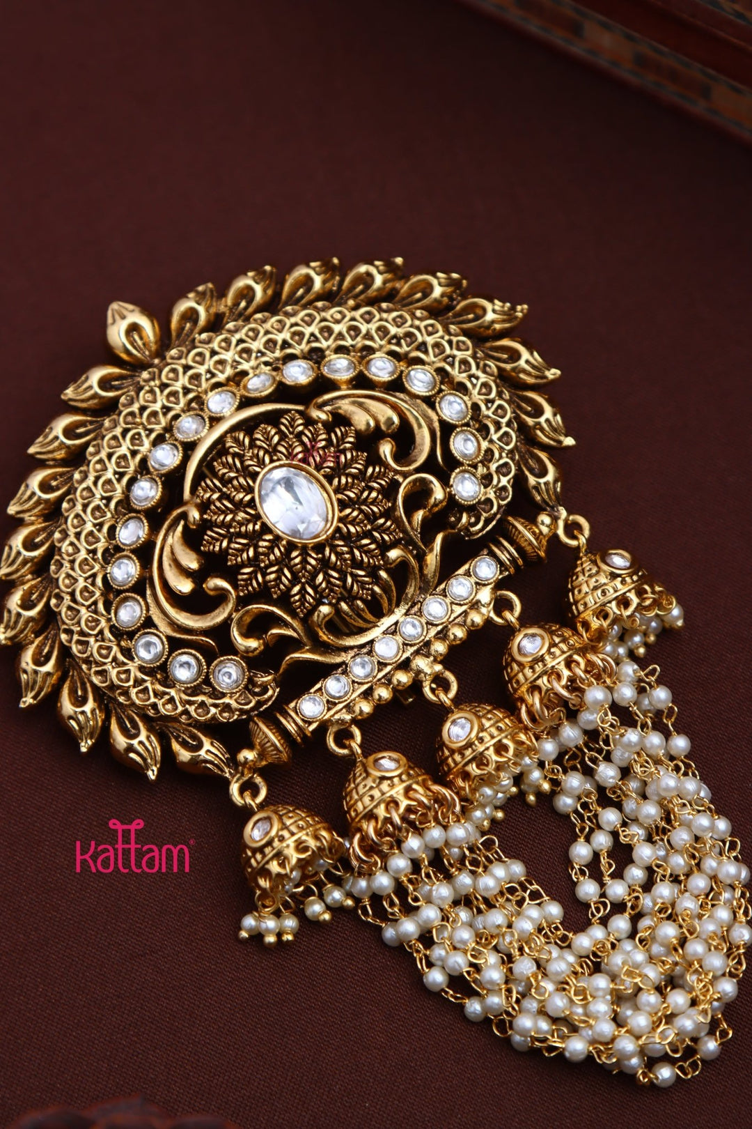Goldtone Bridal Pearl Jadai Billai - White - JB078