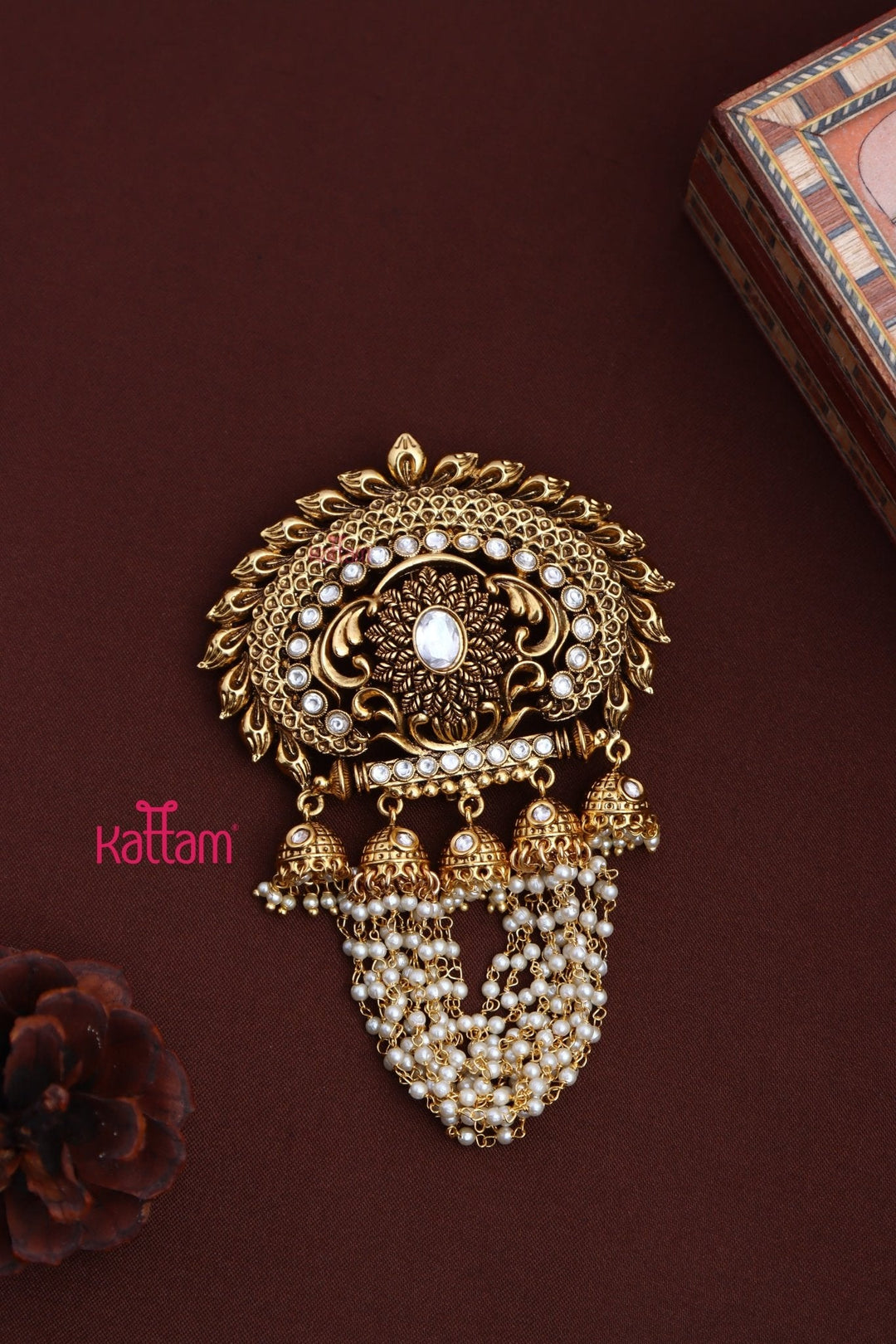 Goldtone Bridal Pearl Jadai Billai - White - JB078