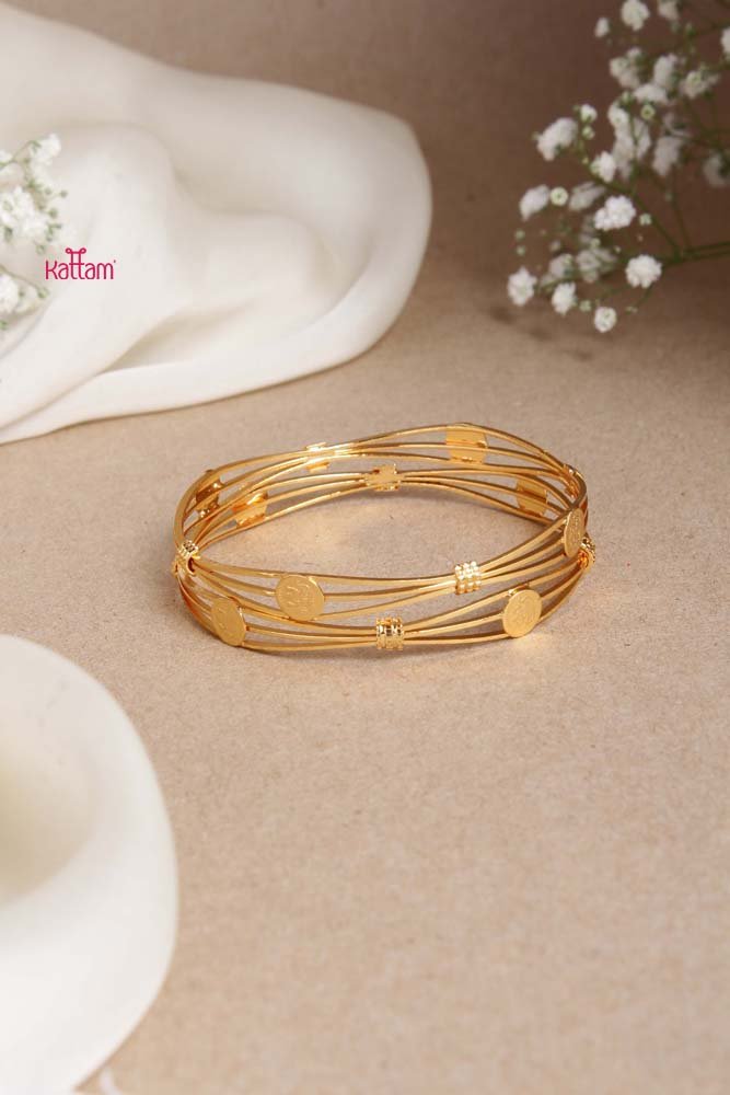 Goldtone Goddess Coin Bangle - B458 - V4