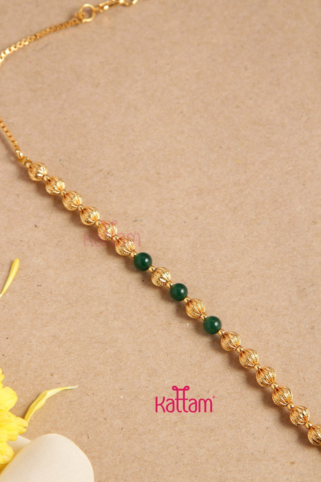 Goldtone Kerala Style Green Bead Chain (No earring) - N2867