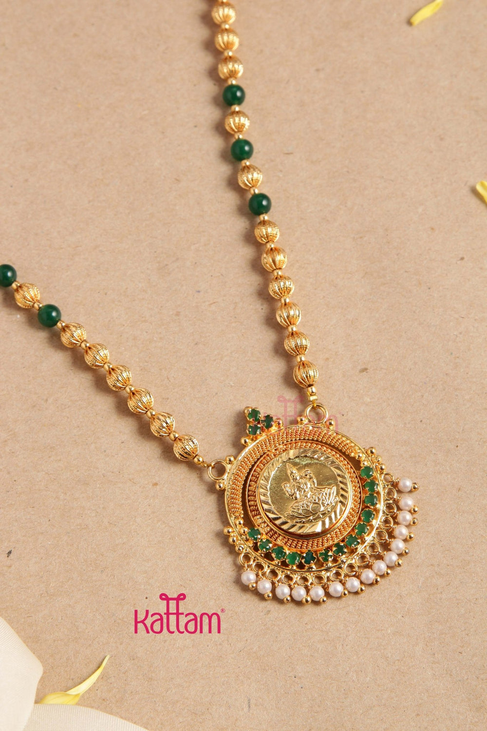 Goldtone Kerala Style Green Bead Chain (No earring) - N2867